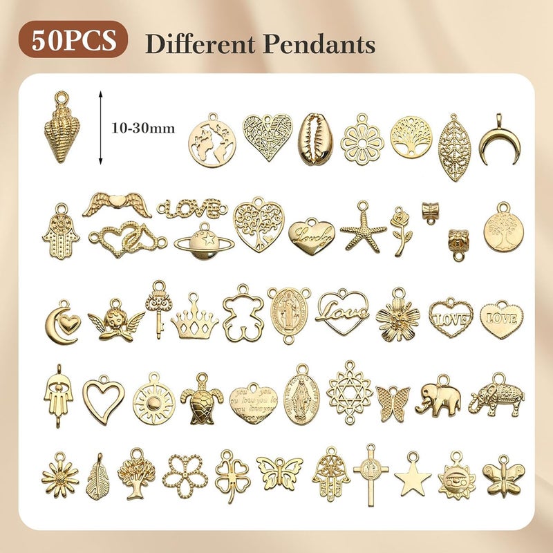 Ecoofor 14k Gold Necklace Chain for Jewelry Making, 16.6 Feet Total (5 Rolls) DIY Bracelet Chains with 300 Jump Rings, 50 Lobster Clasps, 1 Jewelry Pliers,1 Support Ring and 50 Pendants - Image 4